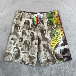 Bob Marley Board Shorts Men 38 Multicolor Zion Lion Swim Trunks‎ 2012 Rasta NWT